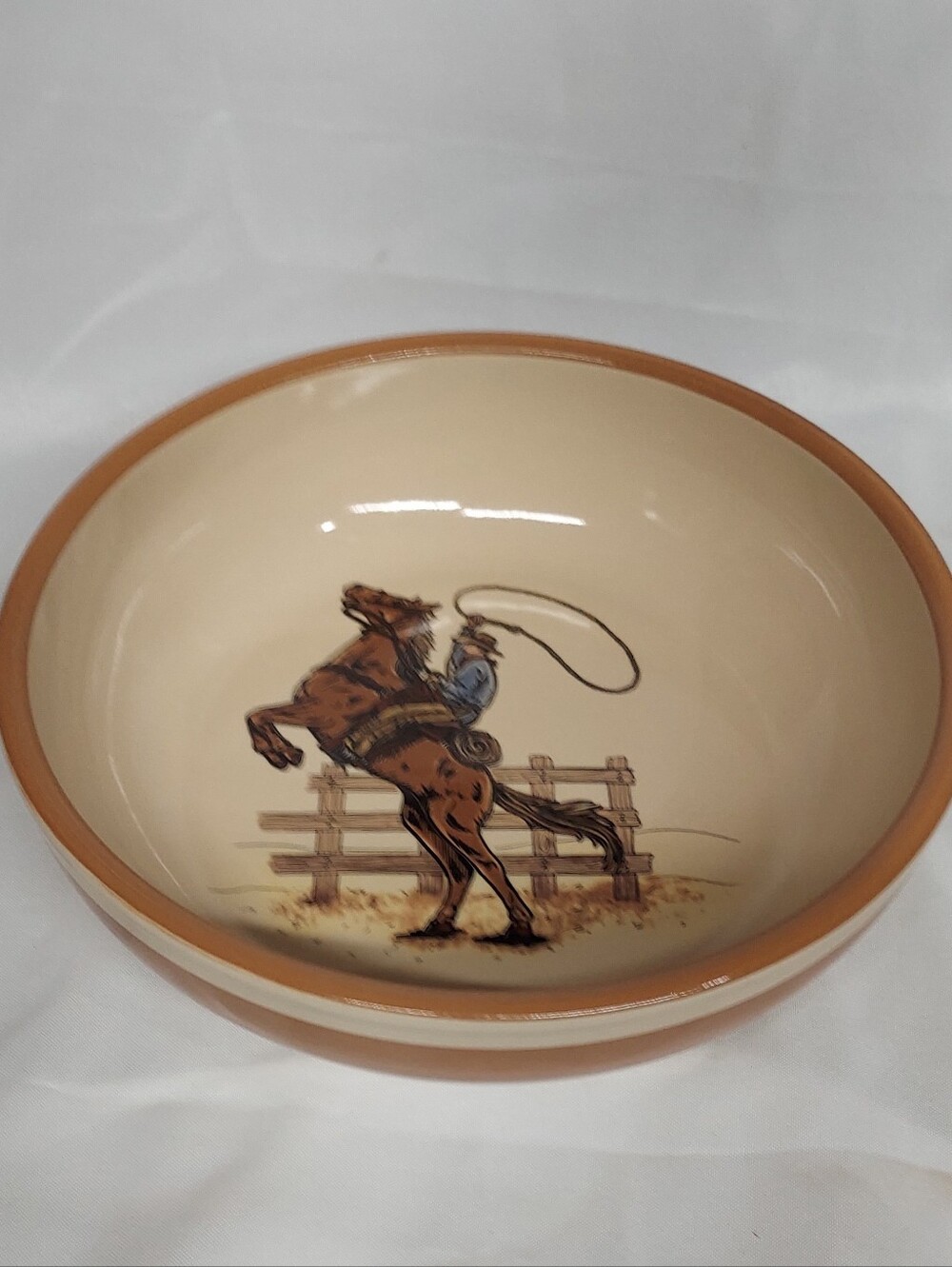 Vintage Home & Garden Party Stoneware Western Saddle Rodeo Cowboy Serving Bowl